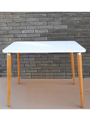 Depolife Ahşap Ayaklı Mutfak Salon Yemek Masası 60X90 cm Gürgen Masif Ayak Beyaz Çalışma Masa