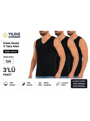 Yıldız Çamaşır Erkek Yazlık Süper Ince V Yaka Sıfır Kol Modal Fanila Atlet (123-124 ) - 3 Adet