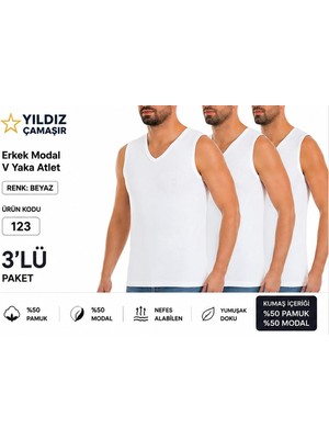 Yıldız Çamaşır Erkek Yazlık Süper Ince V Yaka Sıfır Kol Modal Fanila Atlet (123-124 ) - 3 Adet