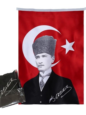 Lona Sanat Türk Bayrağı Atatürk Posterli Saten Kumaş 70 x 100 cm