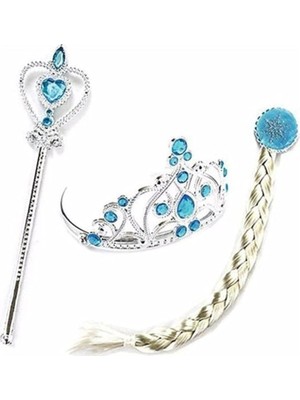 Diğer Frozen Model Saç Taç ve Asa Seti Karlar Ülkesi Elsa Tacı