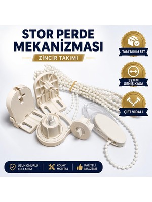 Stor Perde Mekanizması 32MM Geniş Kasa Çift Vidalı Takmatik Zincir Takımı Tam Set Zebra Perde