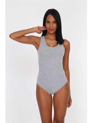 Obje Kadın Gri Spor Çıtçıtlı Body
