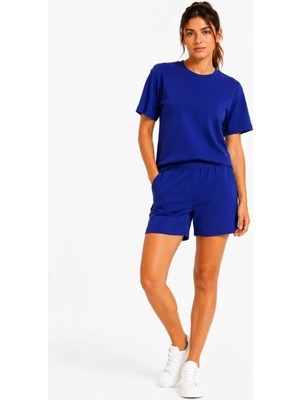 İkales Ikales Premium Osy Modal Yumuşak Dokulu Tişört Cepli Şort Alt Üst Takım - Lacivert