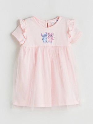Lc Waikiki Yeni Sezon Stitch ve Angel Baskılı Kız Bebek Elbise