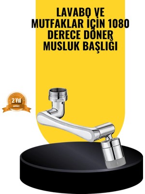 Aesco 1080° Dönebilen Musluk Başlığı 2 Su Modlu Ayarlanabilir Esnek Tasarım