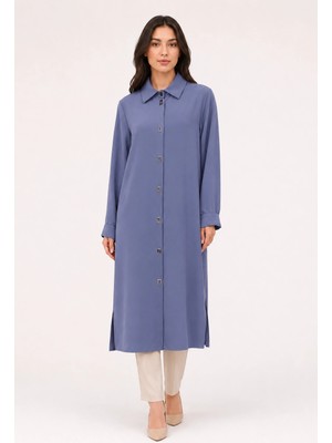 Perfect Modal Kumaş Çıtçıt Kapamalı Uzun Tunik- Giy-Çık Mavi