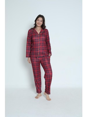 Obje Kadın Kırmızı Ekose Desen Pijama Altı
