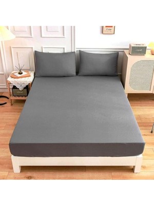 Maxi Trendy Ezgi Çift Kişilik Lastikli Kumaş Çarşaf + 2 Yastık Kılıfı, 160 x 200 Cm, Antrasit