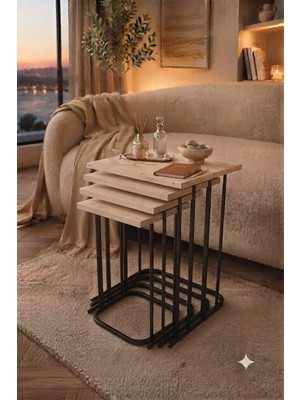 Eryalux Home Modern Zigon Sehpa (Siyah-Traverten)