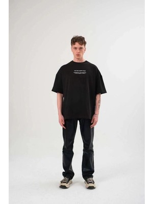 İlk El Grup Erkek Kısa Kol Yazlık Tişört Bisiklet Yaka Baskılı Oversize T-Shirt - Siyah