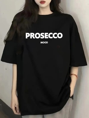 İlk El Grup Kadın Kısa Kol Yazlık Tişört Bisiklet Yaka Baskılı Oversize T-Shirt - Siyah