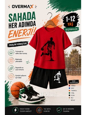 Overmax Top Süren Adam Baskılı Çocuk Takım – Tişört & Şort 2’li Kombin | 1-12 Yaş Trend Yazlık Takım