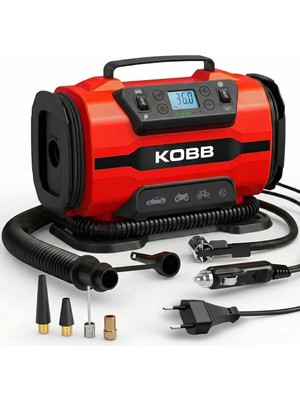 Kobb KB301 Dijital Lastik Şişirme Pompası, 12V/220V, 150 Psı, 35L/DK Hava Akışı, LED Ekran, Siyah, 1.6kg