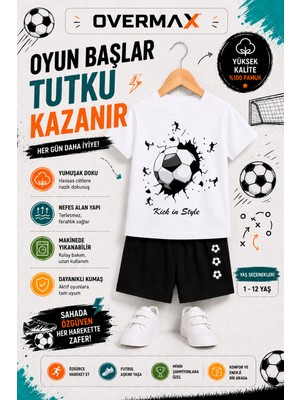 Overmax Kick In Goal Baskılı Çocuk Takım – Tişört & Şort 2’li Kombin | 1-12 Yaş Trend Yazlık Takım