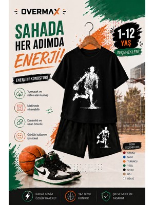 Overmax Top Süren Adam Baskılı Çocuk Takım – Tişört & Şort 2’li Kombin | 1-12 Yaş Trend Yazlık Takım