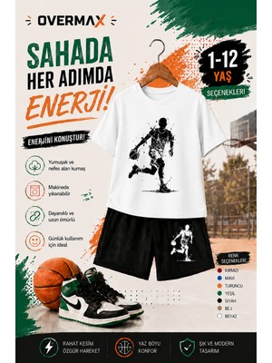 Overmax Top Süren Adam Baskılı Çocuk Takım – Tişört & Şort 2’li Kombin | 1-12 Yaş Trend Yazlık Takım