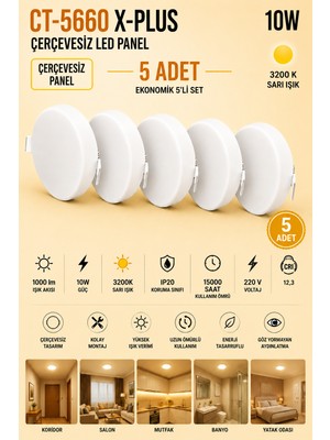 Yenilig 5 Adet CT-5660 X-Plus 10W LED Panel Sıva Altı Yuvarlak Spot Armatür
