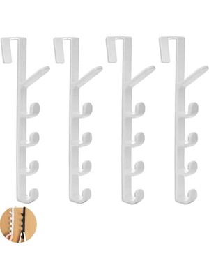 Maxi Trendy Kapı Üstü Askıları, 4'lü Paket Dayanıklı Depolama Duvar Kancaları, 5 Katmanlı Çivisiz Askı, Kapı Üstü Havlu Askısı, Çelenk, Bornoz, Havlu, Çanta, Ceket ve Şapka Asmak Için