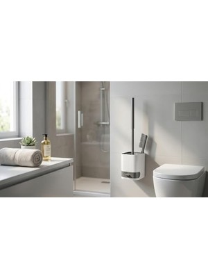 Maxi Trendy Çift Fırçalı Wc Fırçası Seti, Temizleme Çekmeceli, Duvara Asılabilir, Delme Gerektirmez