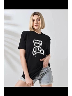 İlk El Grup Kadın Bisiklet Yaka Baskılı  Kısa Kol T-Shirt - Siyah