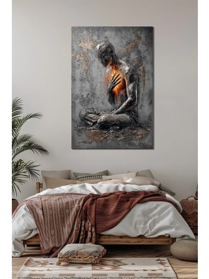 Yanan Kalp Meditasyon Baskılı Cam Tablo – Içsel Güç ve Enerji Temalı Duvar Dekoru