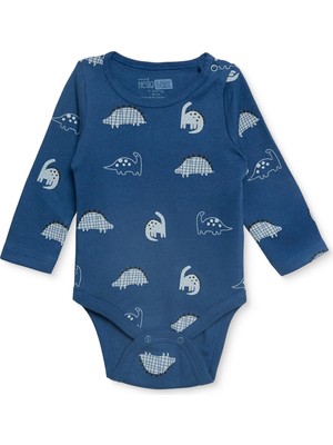 Hellobaby Erkek Bebek Body Dinozor Baskılı Çıtçıtlı Çıtçıtlı Yaka Long Sleeve