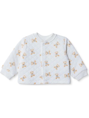 Hellobaby Erkek Bebek Kapitone Hırka Ayı Baskılı Çıtçıtlı Bisiklet Yaka Long Sleeve