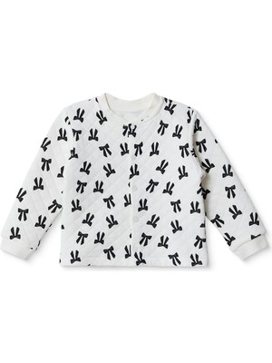 Hellobaby Kız Bebek Kapitone Hırka Fiyonk Baskılı Çıtçıtlı Bisiklet Yaka Long Sleeve