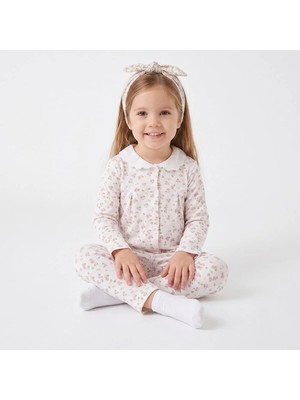Hellobaby Kız Bebek Pijama Takımı Çiçek Baskılı Düğmeli Bebe Yaka Long Sleeve Reçme