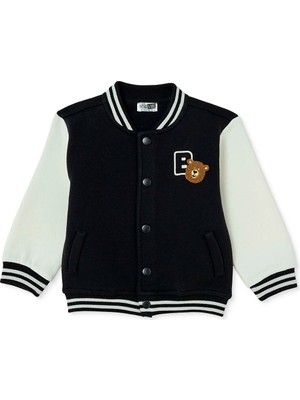 Hellobaby Erkek Bebek Kolej Ceket Ayı Baskılı Çıtçıtlı Bisiklet Yaka Long Sleeve