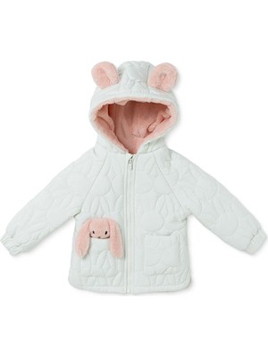 Midimod Kız Bebek Mont Tavşan Baskılı Fermuarlı Kapüşonlu Long Sleeve