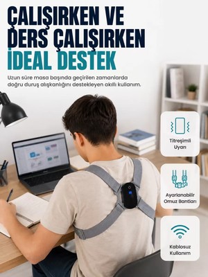 Kablosuz Akıllı Dik Duruş Aparatı Titreşim Hatırlatma Özellikli Destekleyici Midastech