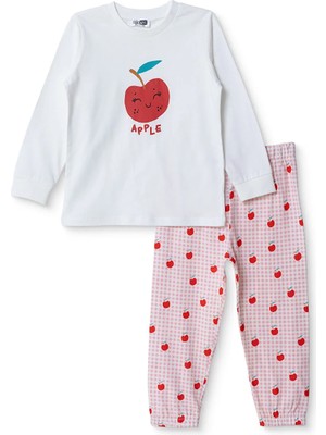 Hellobaby Kız Bebek Pijama Takımı Fiyonk Baskılı Çıtçıtlı Bisiklet Yaka Long Sleeve Ribanalı
