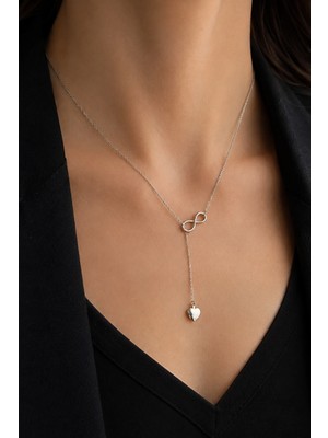 Argentum Concept 925 Ayar Gümüş Sonsuzluk Motifli Sallantılı Kalp Kolye - 23125701