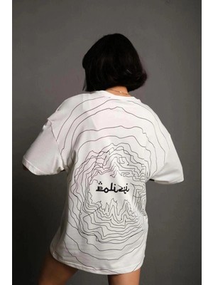 İlk El Grup Kadın Bisiklet Yakalı Sırt Baskılı  kısa Kol Oversize T-Shirt - Beyaz