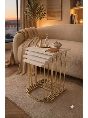 Eryalux Home Modern Zigon Sehpa (Gold-Beyaz)