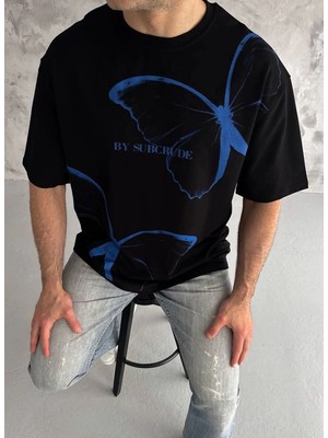 İlk El Grup Erkek Kısa Kol Yazlık Tişört Bisiklet Yaka Baskılı Oversize T-Shirt - Siyah