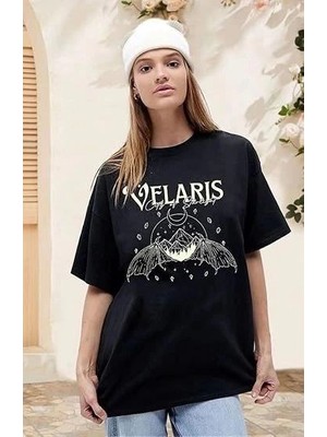 İlk El Grup Kadın Baskılı T-Shirt Kısa Kol Bisiklet Yaka Oversize Rahat Kalıp Tişört - Siyah