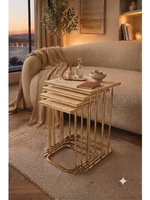Eryalux Home Modern Zigon Sehpa (Gold-Traverten)