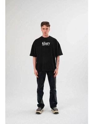 İlk El Grup Erkek Kısa Kol Yazlık Tişört Bisiklet Yaka Baskılı Oversize T-Shirt -  Siyah