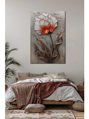 Lale Çiçeği Baskılı Cam Tablo – Modern Kabartma Efektli Floral Duvar Dekoru