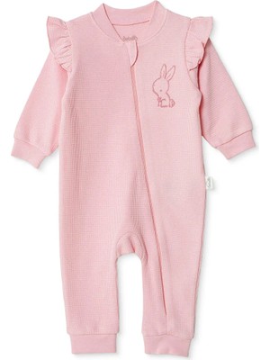 Bebetto Kız Bebek Tulum Hayvan Baskılı Fermuarlı Bisiklet Yaka Long Sleeve Patiksiz