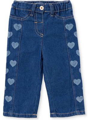 Hellobaby Kız Bebek Denim Pantolon Kalp Baskılı Düğmeli Reçme