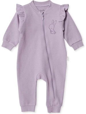 Bebetto Kız Bebek Tulum Hayvan Baskılı Fermuarlı Bisiklet Yaka Long Sleeve Patiksiz