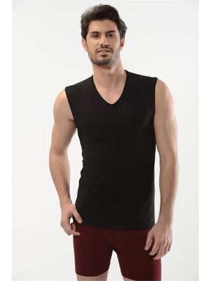 Obje Erkek Siyah Cotton V Yaka Kolsuz Fanila