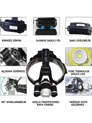 İlk El Grup 3 Başlıklı Şarjlı  Kafa Feneri   WT-256