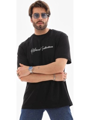 İlk El Grup Erkek Baskılı T-Shirt Kısa Kol Bisiklet Yaka Regular Fit Tişört - Siyah