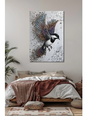 Kuş Baskılı Cam Tablo – Parçalanan Kanatlı Modern Sanat Duvar Dekoru