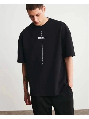 İlk El Grup Erkek Kısa Kol Yazlık Tişört Bisiklet Yaka Baskılı Oversize T-Shirt - Siyah